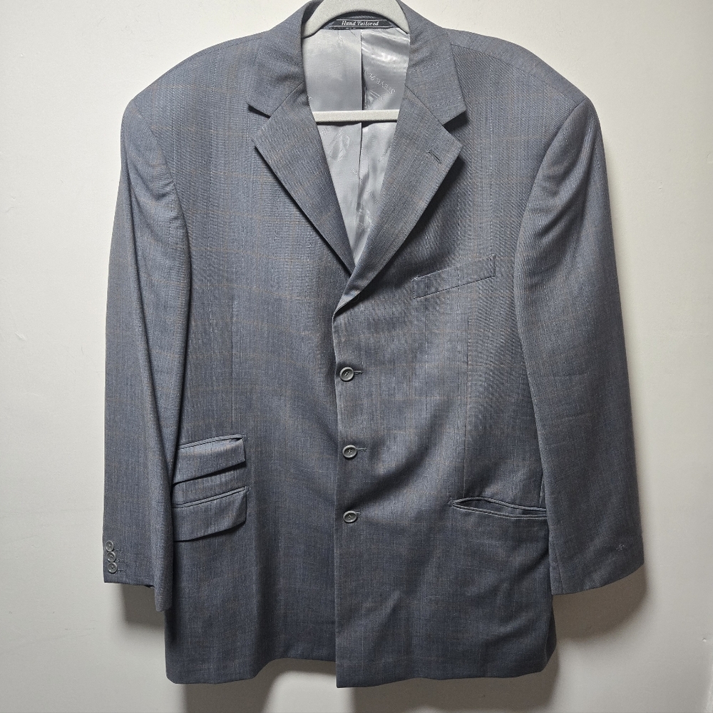 Steve Harvey Collection Wool Suit Jacket Size 48R Gray Plaid 4 Buttons